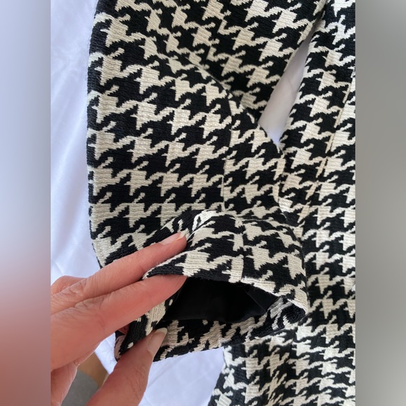 H&M hm Fitted Coat Jacket in Woven Fabric Black White Houndstooth Pattern Size 6 - Picture 12 of 16